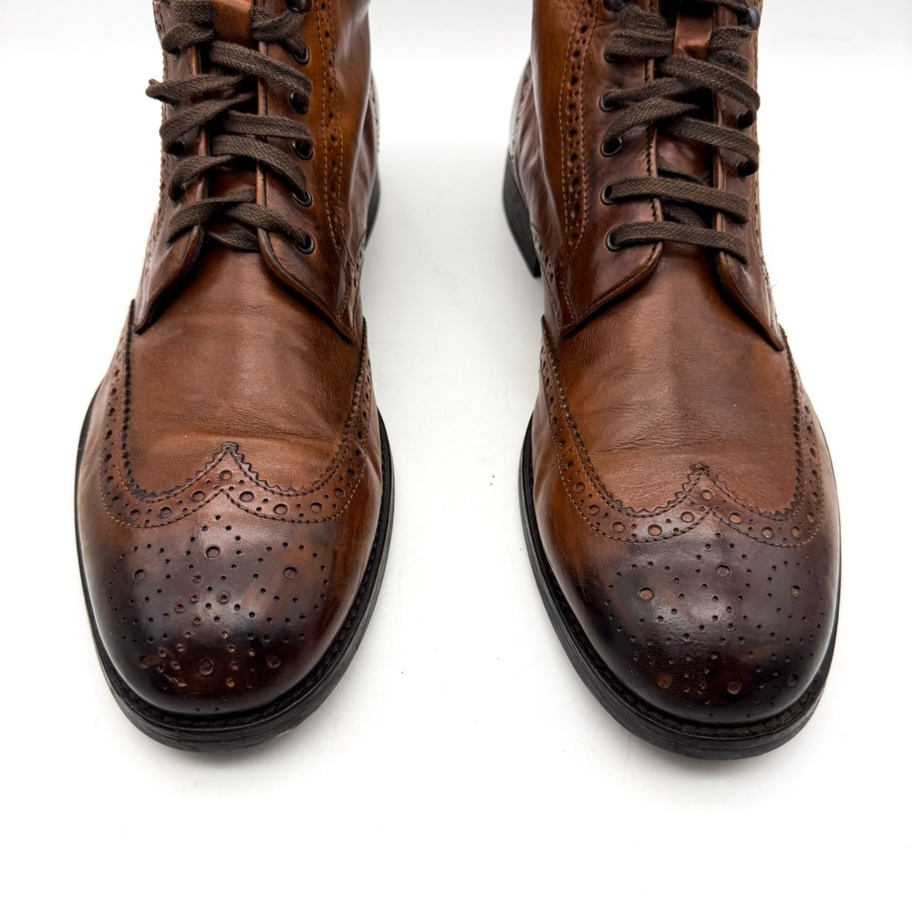 TO BOOT NEW YORK Ankle Boots Shoes Ombre Brown Wingtip Leather ITALY Size 10.5 - Picture 3 of 10